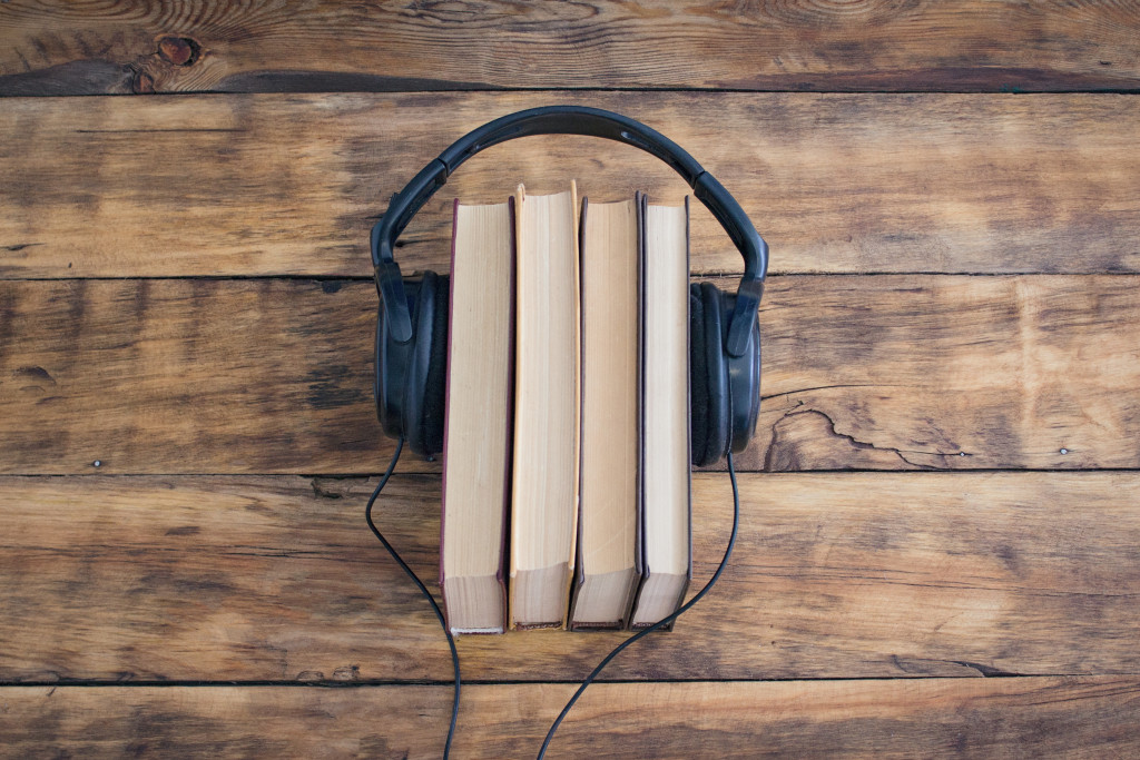 books in between headphones